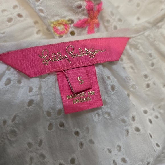 Lilly Pulitzer White Eyelet Blouse with Pink and Orange Floral Embroidery - Picture 5 of 8